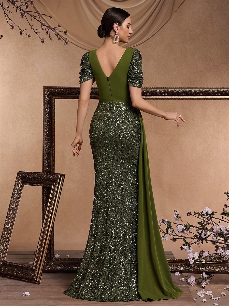 Robes de Quinceanera A-Line Robe élégante Mariage formel Longueur au sol Manches courtes Col en V Pailletée avec sequins de 2025 ? $124.99 –P6