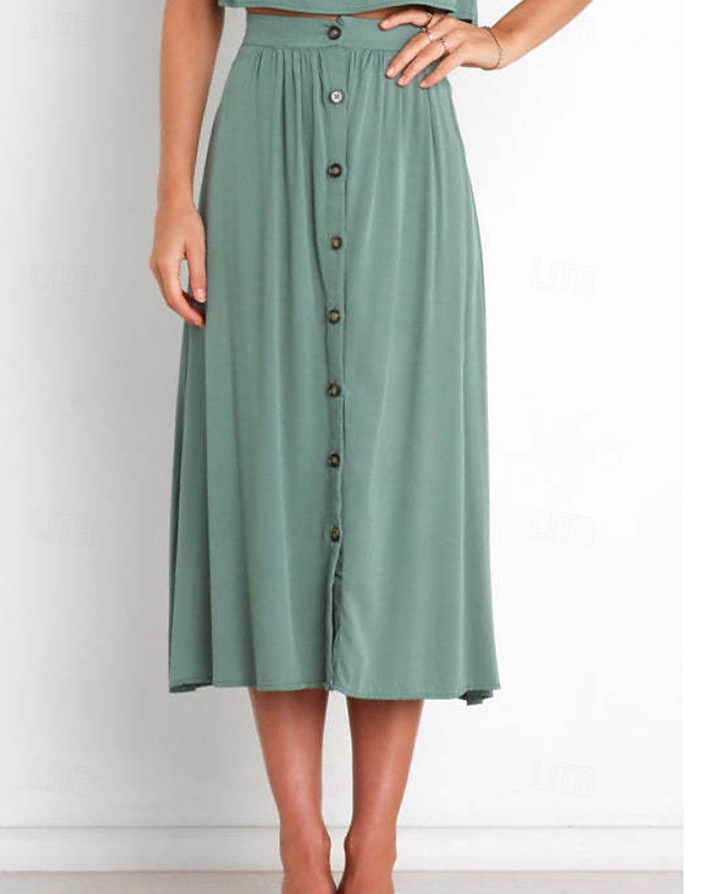 Femmes Jupe Basique Occasionnel Midi Taille Basse Jupes Uni Froncé Micro-Élastique Vacances Rue Noir Blanche Vert Menthe Vert Été Coton de 2025 ? $21.99 –P8