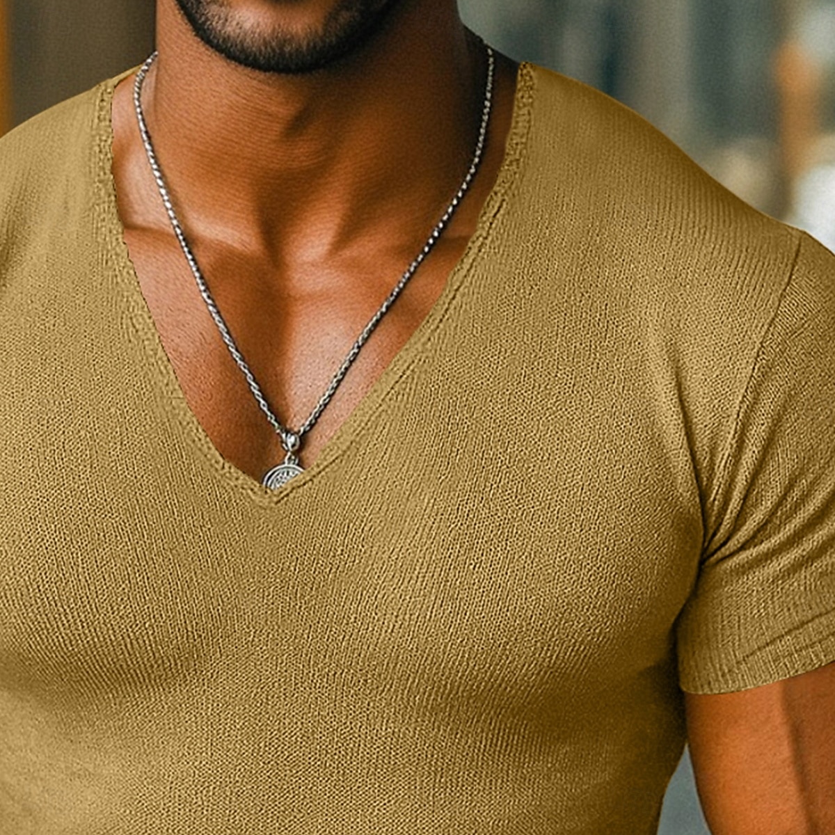 Men's T Shirt Knit Tee Tee Top Short Sleeve V Neck Summer Solid Color Fashion Designer Basic Knitted Vacation Street Casual Light Blue Yellow Beige Top Tee for Men 2025 - $17.99 –P2