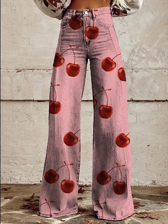 Retro / vintage Bohem 1970erne Bukser Bukser med brede ben Hippie Disk Høy Midje Blomstret Fuskejeans-stil Kostyme Dame Karneval musikk festival Pride-parade Retro-temafest Voksen Bukser 2026 - $35.99 –P4