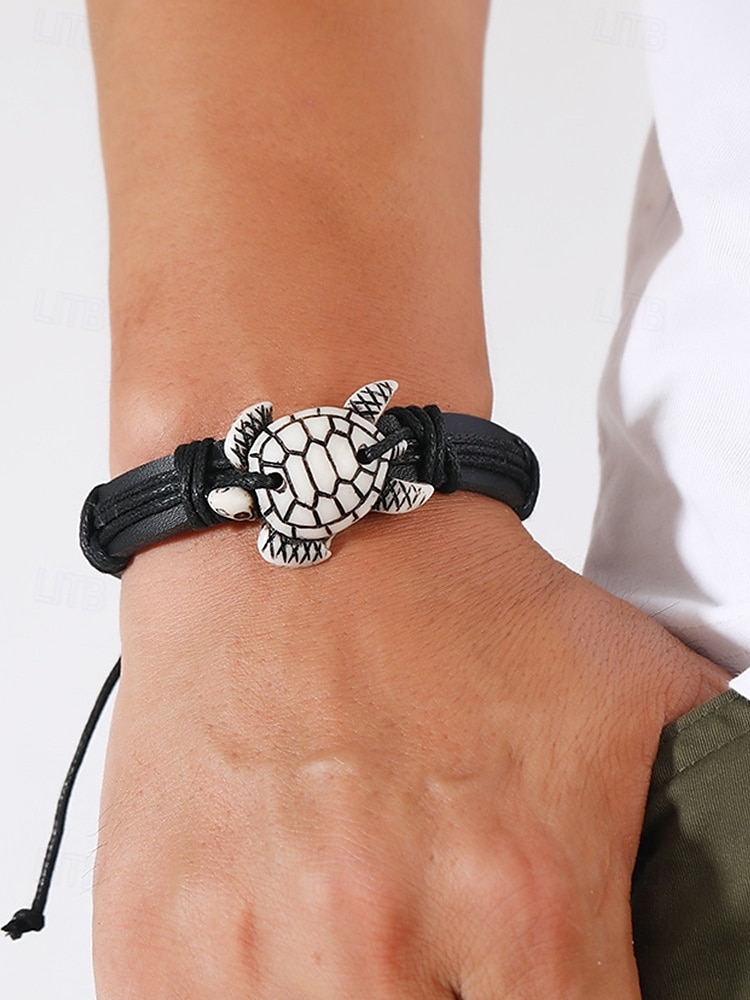 Herren-Vintage-Lederarmband mit Schildkrötenmotiv – verstellbares Armband für Strand, Sommer und Freizeit 2025 - $7.99 –P1