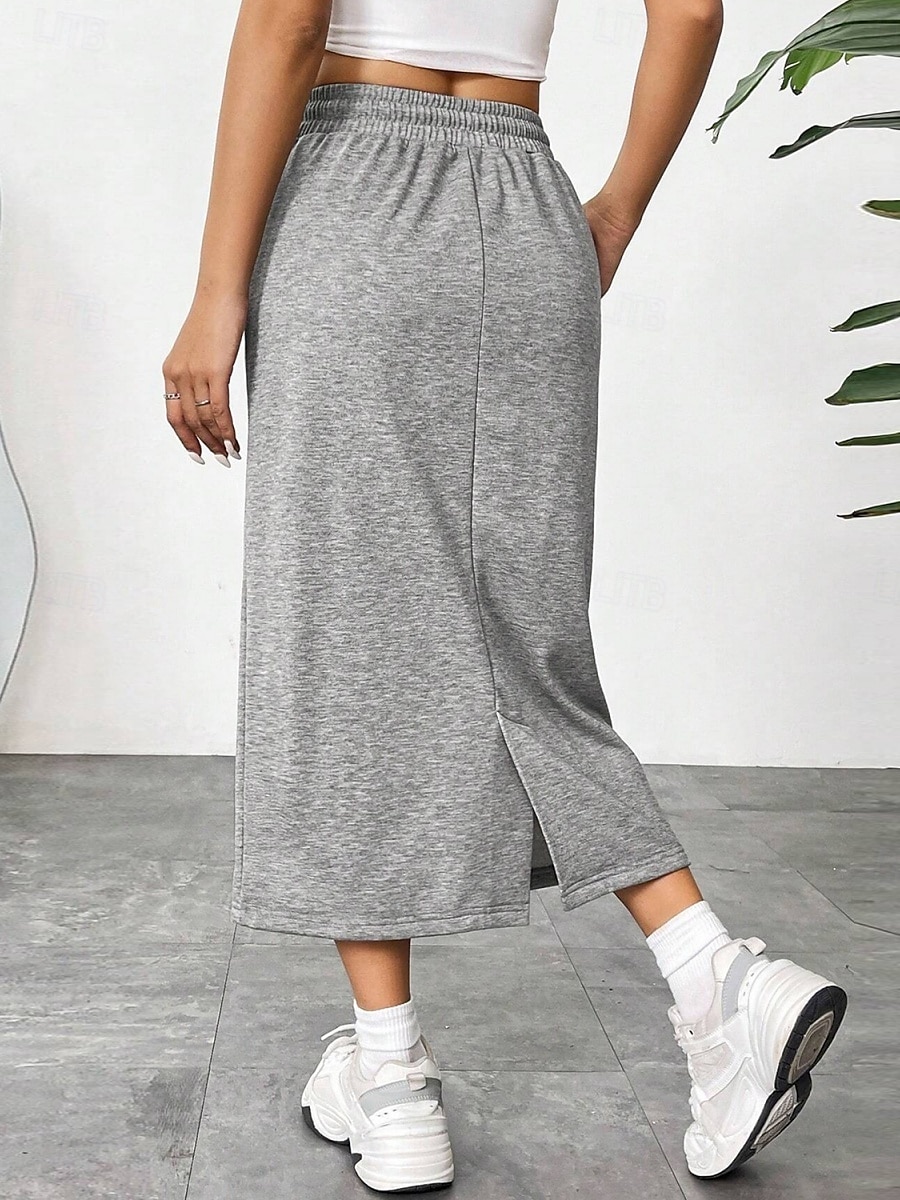 Ženská sukně jednobarevná módní casual maxi sukně s vysokým pasem jednoduše kapsa elastická street denní černá šedá léto polyester 2025 - $17.99 –P6