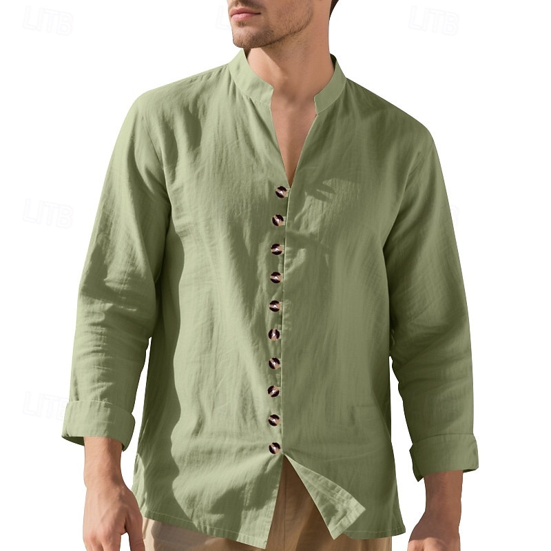 Per uomo Camicia Camicia di lino Camicia casual Camicia con Bottoni Camicia di cotone Semplice Vacanza Camicia hawaiana Nero Bianco Rosa Viola Manica Lunga Colletto alla coreana Primavera Autunno del 2025 a $21.99 –P14