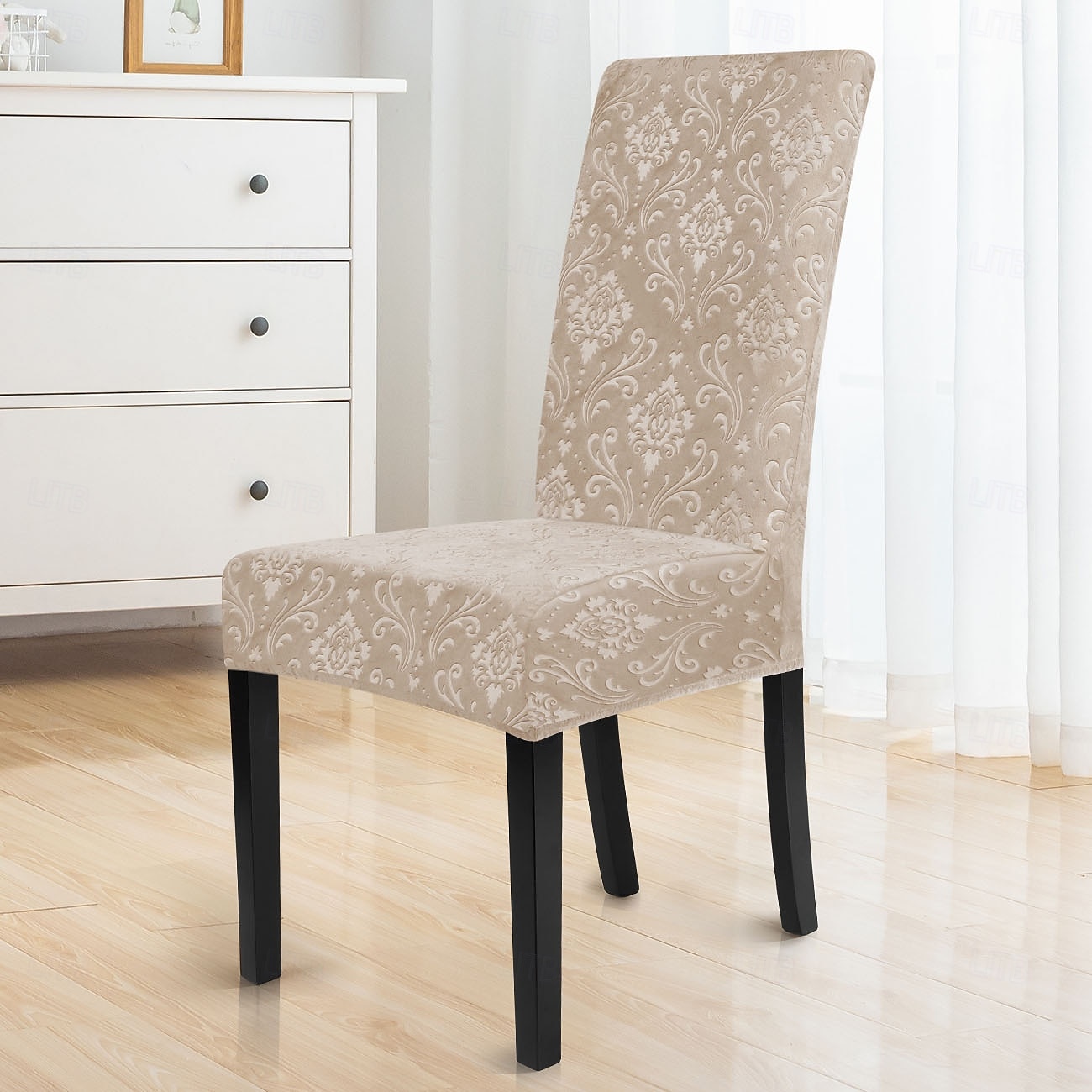 Trekk til spisestuestol med stretchjacquard-mønster i damaskmønster, tettsittende passform, polyester/spande, maskinvaskbar 2025 - $30.99 –P8