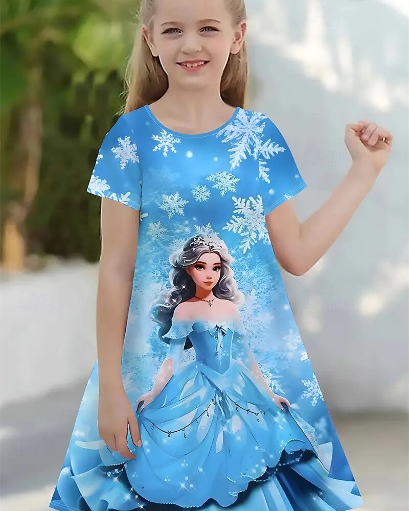 Tyttöjen 3D Piirretty Lumihiutale Mekko Lyhythihainen Kesä Kevät Loma Päivittäin Pyhäpäivä Prinsessa Kaunis Makea Lapset 4-12 vuotta Rento mekko Polvipituinen Normaali 2025 - $15.99 –P3