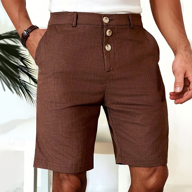 رجالي شورتات شورت من الكتان شورت صيفي شورت الشاطئ Buttons جيب الساق المستقيمة سهل راحة متنفس طول الركبة الأماكن المفتوحة مناسب للحفلات المكتب موضة الأعمال التجارية أسود أبيض 2026 - $20.99 –P5
