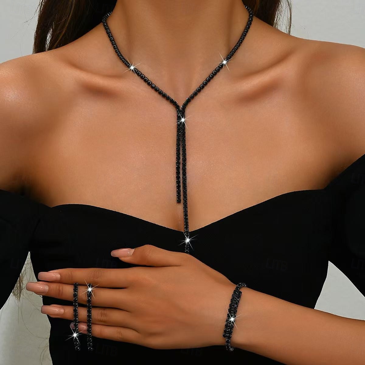 Conjuntos de joyas nupciales: 1 juego de aleación de diamantes de imitación, 1 pulsera, pendientes, collar, conjunto de joyas de lujo para mujer para bodas, ocasiones especiales, fiestas, ropa de 2025 - $31.99 –P2