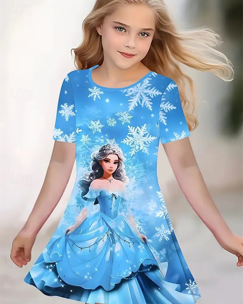 Tyttöjen 3D Piirretty Lumihiutale Mekko Lyhythihainen Kesä Kevät Loma Päivittäin Pyhäpäivä Prinsessa Kaunis Makea Lapset 4-12 vuotta Rento mekko Polvipituinen Normaali 2025 - $15.99 –P1