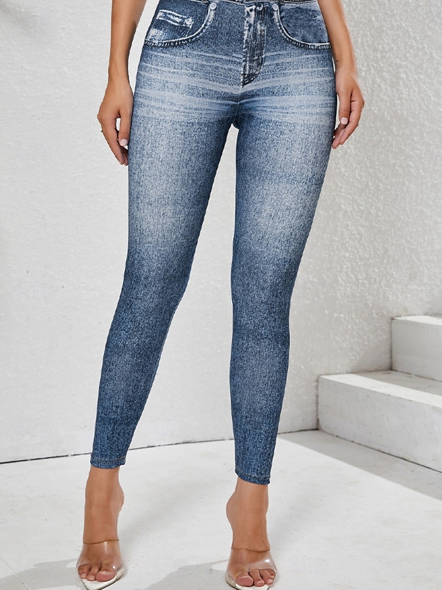 Women's Leggings Trousers 3D Print Chinos Vacation Streetwear Casual Full Length High Waist Plain Comfy Soft Comfortable Stretchy Outdoor Street Blue Dark Blue Gray Summer Skinny 2025 - $14.99 –P7