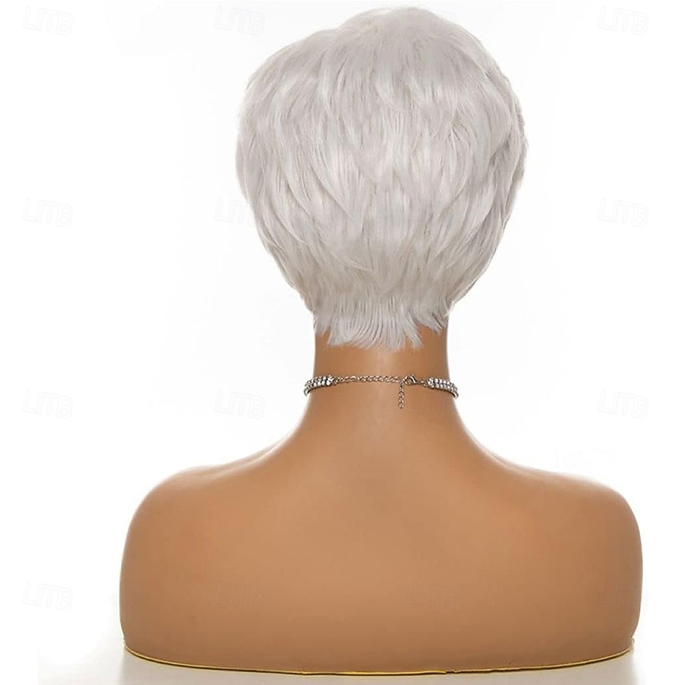 Short Silver White Synthetic Wigs with Bangs for Old Women White Stylish Fluffy Layered Wigs Natural Fluffy Heat Resistant Wigs for Mother Grandmother Grandma 2025 - $25.99 –P9