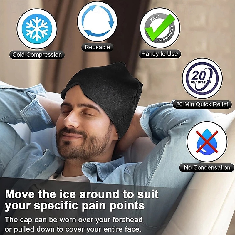 hodepine- og migrenehatt, kjøleputer gel migrenemaske, gjenbrukbar migrenehette for spenning, stress, langvarig kjølende isterapi 2025 - $23.99 –P10