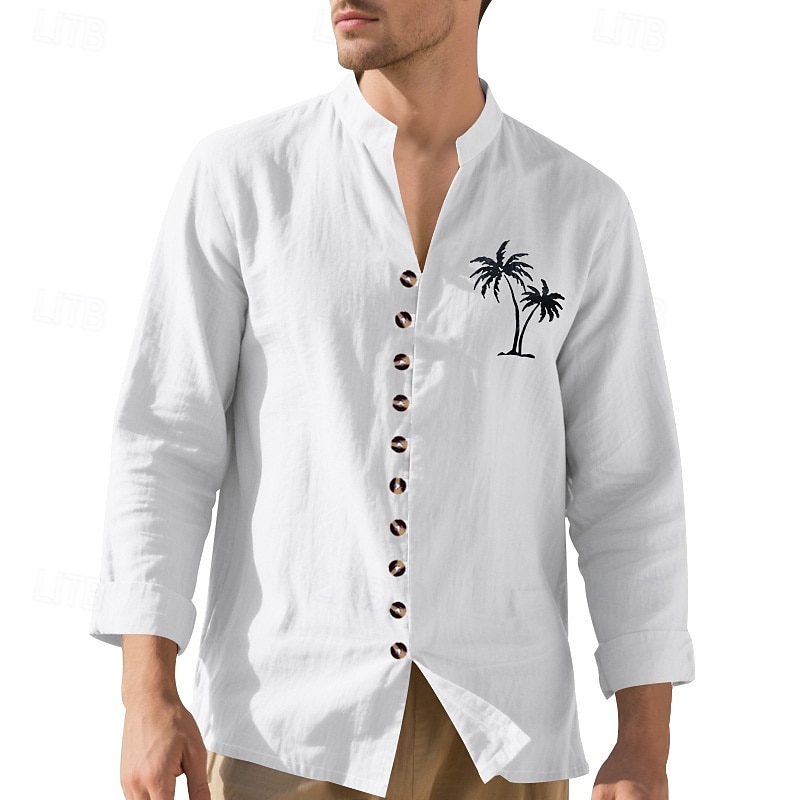 Miesten Paita Kesä paita Rento paita Rantapaita Button Up paita Musta Valkoinen Purppura khaki Harmaa Pitkähihainen Kookospuu Nauhakaulus Loma Havaijilainen Painettu Vaatetus Polyesteri Muoti 2025 - $22.99 –P2