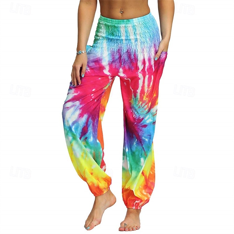 Retro Vintage Boho 1970s Harem pants Yoga Pants Hippie Tie Dye Smocked Waist Rainbow Fancy Dress Women's Halloween Carnival Pride Parade Pride Month Festival Adults' Pants 2026 - $27.99 –P12