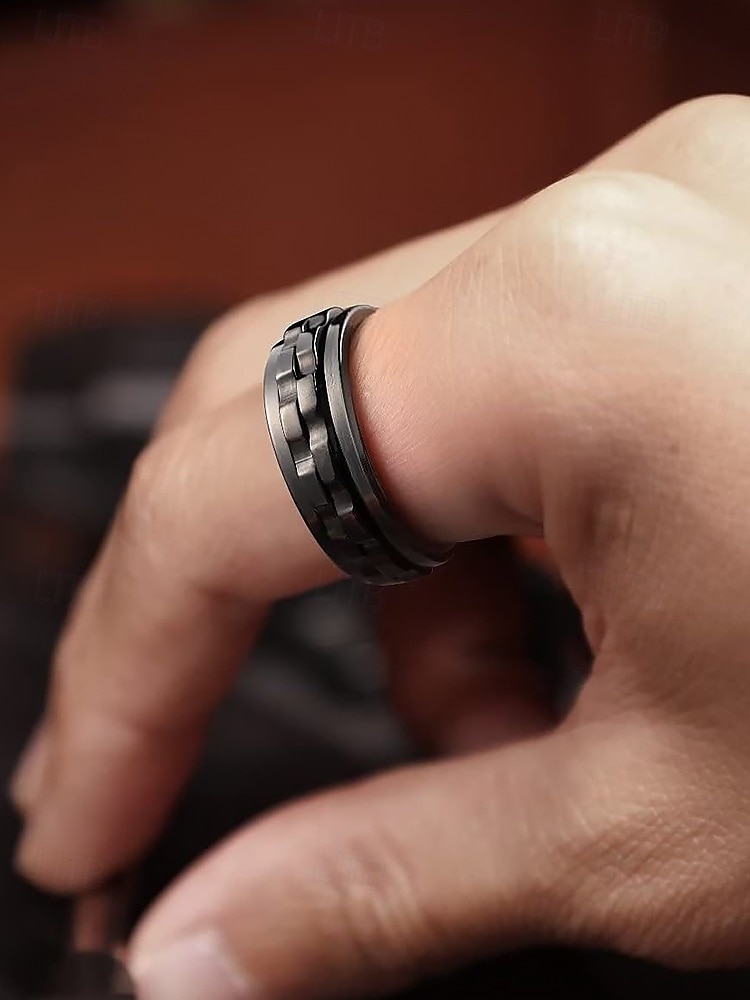 Anello girevole da uomo in acciaio inossidabile - disponibile in nero, argento e oro con design a catena per alleviare lo stress e per un uso quotidiano elegante, regalo perfetto per la festa del papà del 2025 a $8.18 –P2