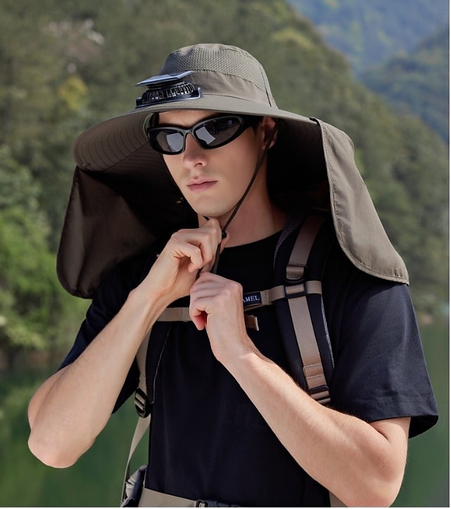 Cappello da pescatore a tesa larga con ventola solare - 1 pezzo, scialle protettivo per il collo, protezione solare, traspirante e rinfrescante, perfetto per campeggio estivo, escursioni e avventure di pesca del 2026 a $26.99 –P12