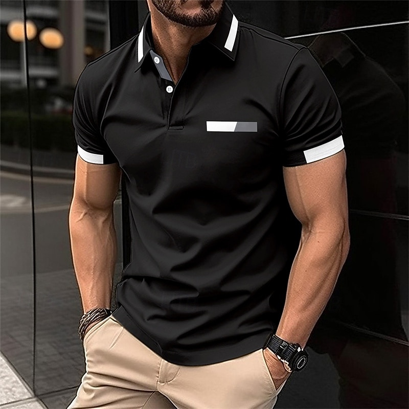 Herren Golfshirt Golf Poloshirts Lässig Arbeit Revers Kurzarm Basic Modern Farbblock Patchwork Knöpfe Frühling Normale Passform Rosenrot Golfshirt 2026 - $18.99 –P10