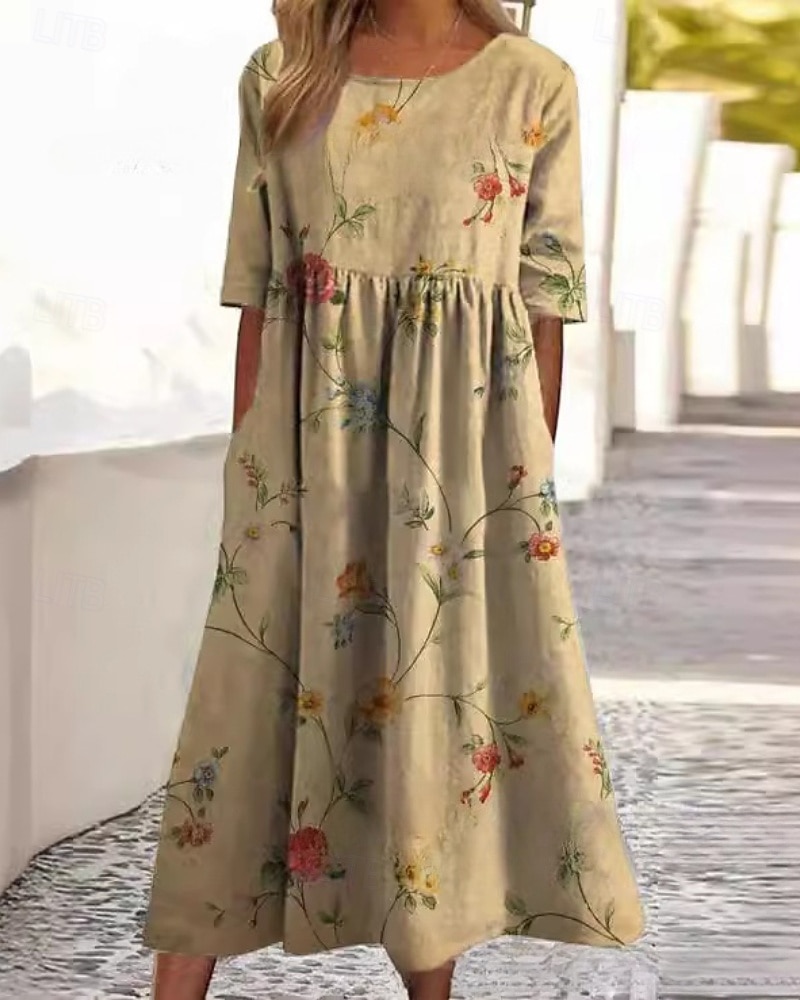 Femmes Robe Midi Robe Décontractée Robe Fleurie Classique Moderne Extérieur Quotidien Fête Coupe régulière Fleur Manche Courte Col ras du cou Jaune Bleu Fuchsia Abricot Été de 2025 ? $22.99 –P3