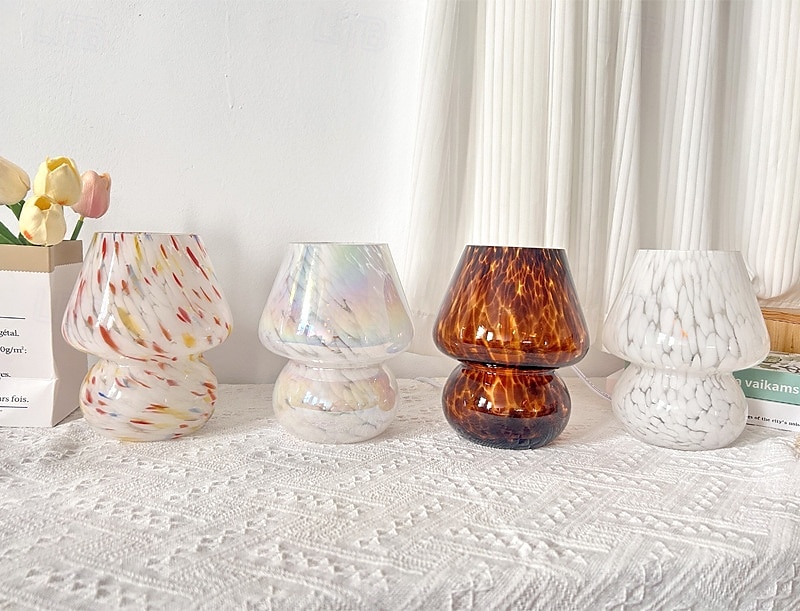 Pilzlampe Vintage Tischlampe Glas Nachttischlampe mit Kabel dimmbare Tischlampe mit 3 Farbglühbirne Retro Schreibtischlampe Pilz Nachtlicht LED Minilampe für Büro Bars Wohnzimmer Schlafzimmer 2025 - $82.99 –P19