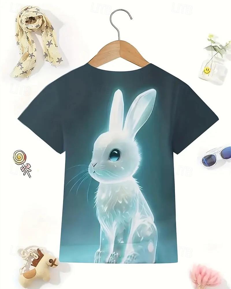 Девочки 3D Кролик Футболка С короткими рукавами Лето Весна Мода Классический Дети 4-12 лет Вырез под горло на открытом воздухе Повседневные Стандартный 2026 - $11.99 –P3