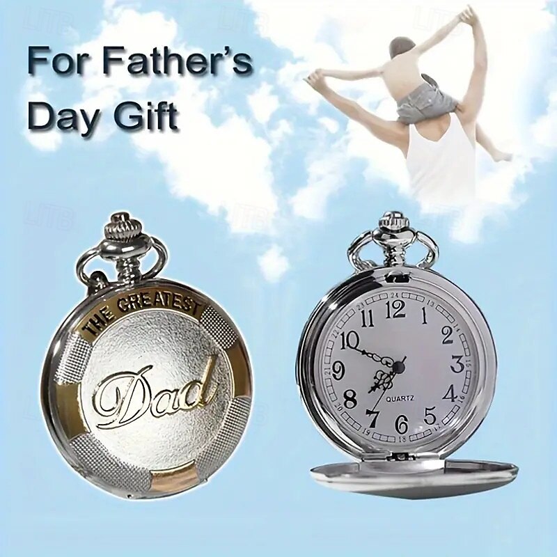 Vintage heren klassiek zilveren mode zakhorloge ronde legering kast quartz uurwerk casual stijl ideaal cadeau voor vaderdag horloge 2025 - $15.99 –P3