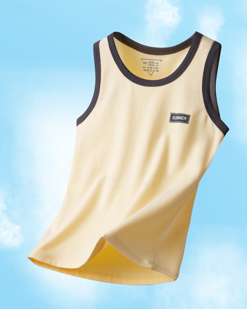 Barn Pojkar Stridsvagn Tee Färgblock Ärmlös Barn Top Utekväll Grundläggande Sommar Vit 4 år + 2025 - $5.99 –P6