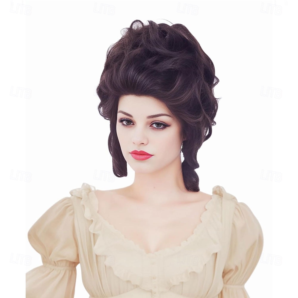 Krátká vlnitá hnědá paruka s velkým nafouklým účesem, paruky s motivem včelího úlu pro ženy, vhodné pro kostýmy 70. a 80. let nebo halloweenské vintage cosplay párty 2025 - $25.99 –P3