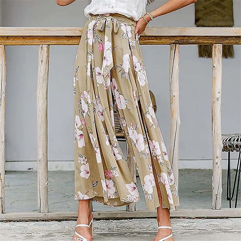 Per donna Pantaloni ispirati al lino Gamba larga Pantaloni Palazzo Moda Boho Lunghezza intera Vita Alta Fiore Elastico in vita Spacco Comodo Confortevole Streetwear Abbigliamento quotidiano Uscire del 2025 a $19.99 –P7