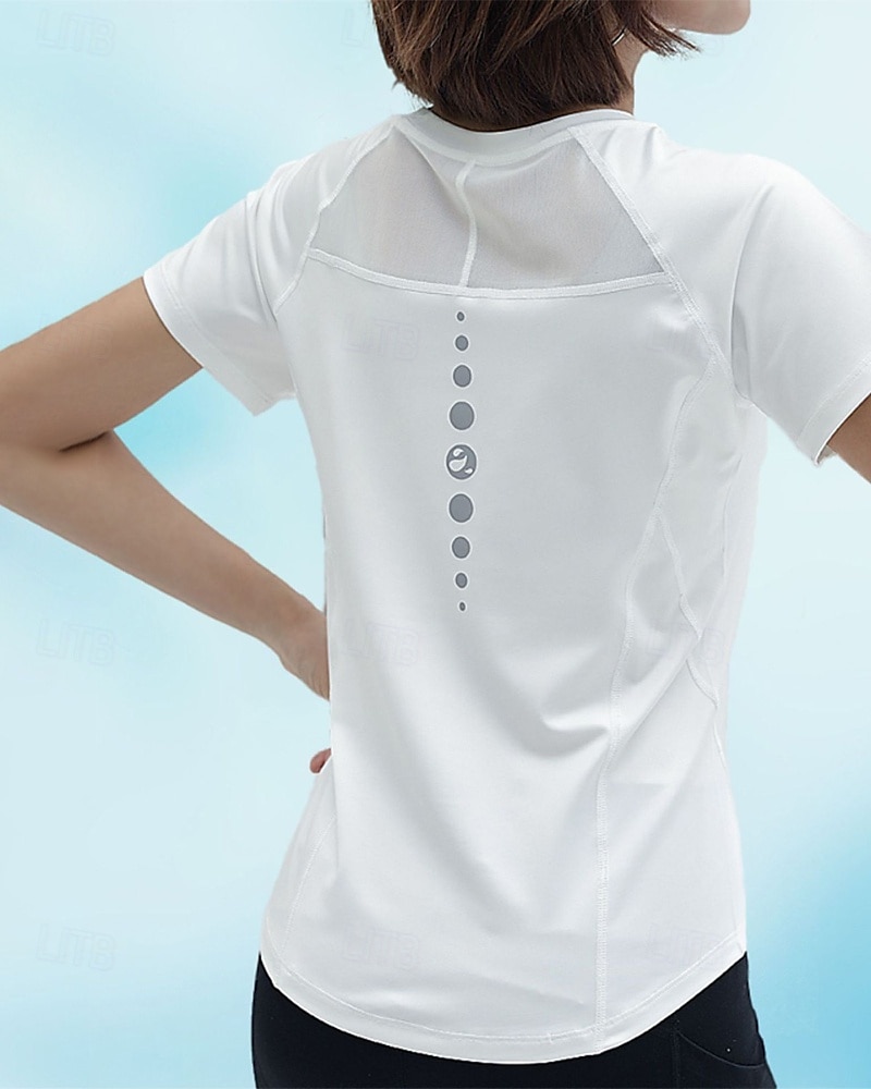 Mulheres Cor Sólida Camisa Esportiva Camisa de tênis Top de tênis Manga Curta Com Transparência Detalhes Refletores Pavio Humido Tênis Golfe Cooper Arredondar Preto Branco Verde Claro Roupas de tênis de 2026 por $18.99 –P1