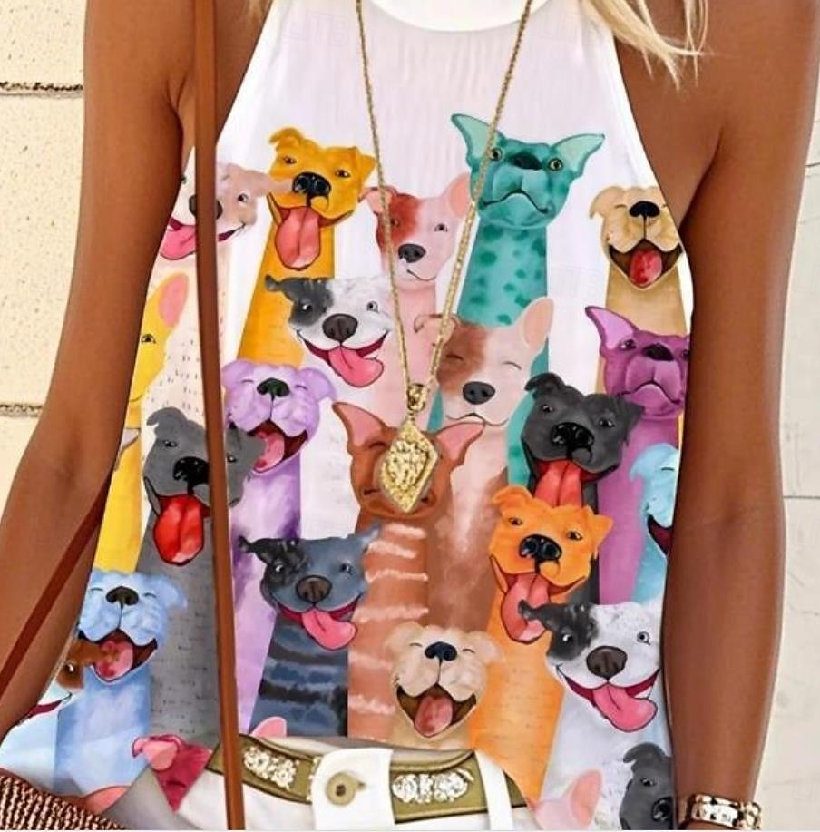 Pentru femei Bluză Animal Câțel Zilnic Casual Fără manșon Gâtul halter Topuri obișnuite Zilnic Imprimeu Alb Vară Primăvară 2025 - $19.99 –P2