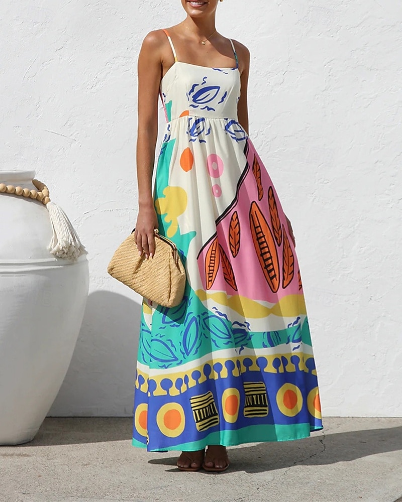 Pentru femei Rochie Lunga Rochie Maxi Rochii de in bumbac Rochie casual Rochie Slip Modă În aer liber Petrecere Concediu Fit regulat Bloc Culoare Fără manșon Bretele Spagheti Albastru piscină Vară 2025 - $38.99 –P1