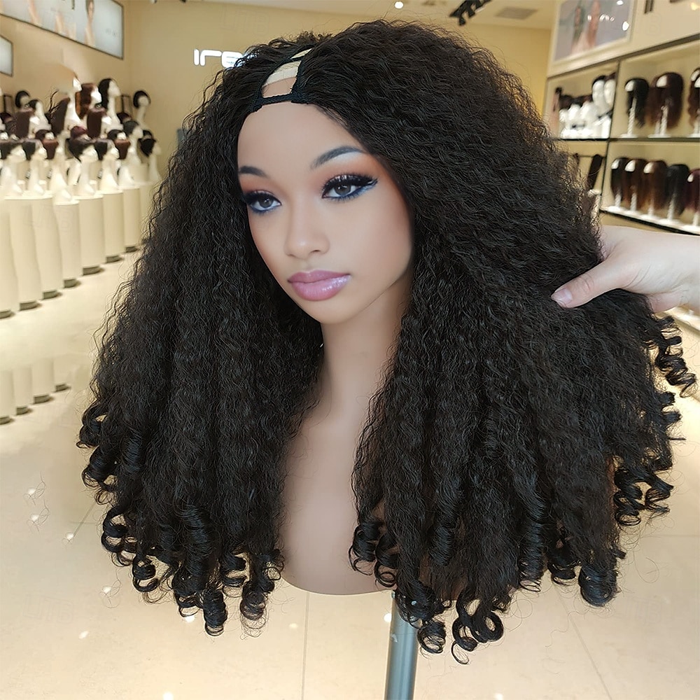 Synthetic Lace Wig Jerry Curl Style 20 inch Dark Brown Middle Part U Part Wig Women's Wig Dark Brown 2025 - $61.99 –P11