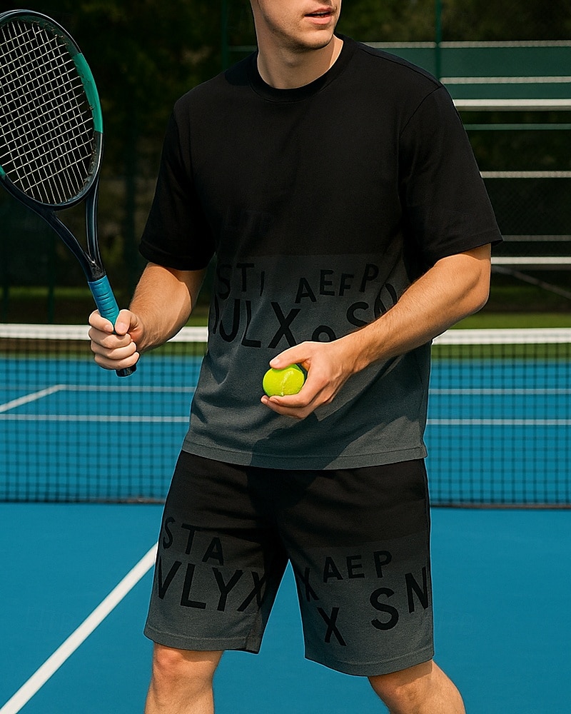 US Open Per uomo Set sportivo Camicie e pantaloncini Set da tennis 2 Maniche Corte Traspirante Yoga Tennis Golf Grafico Nero Bianco Blu Abbigliamento da tennis del 2025 a $41.99 –P4