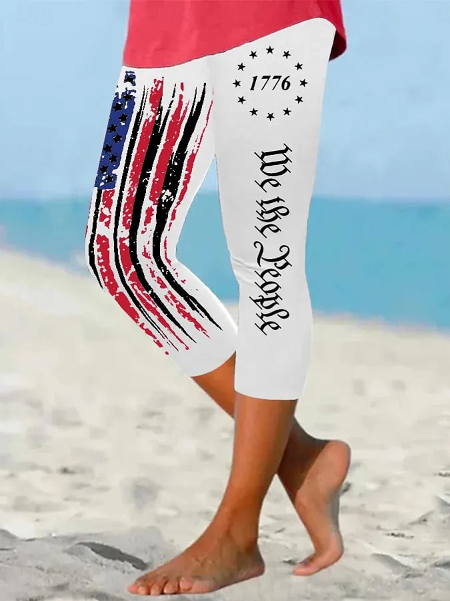 Női Hazafias Leggings Vakáció Vintage Divat Vádli-hosszú Magas Derék Nadrág Grafika Zászló Nyomtatás Lélegző Puha Nyújtható Formális Vakáció Iroda 2025 - $18.99 –P4