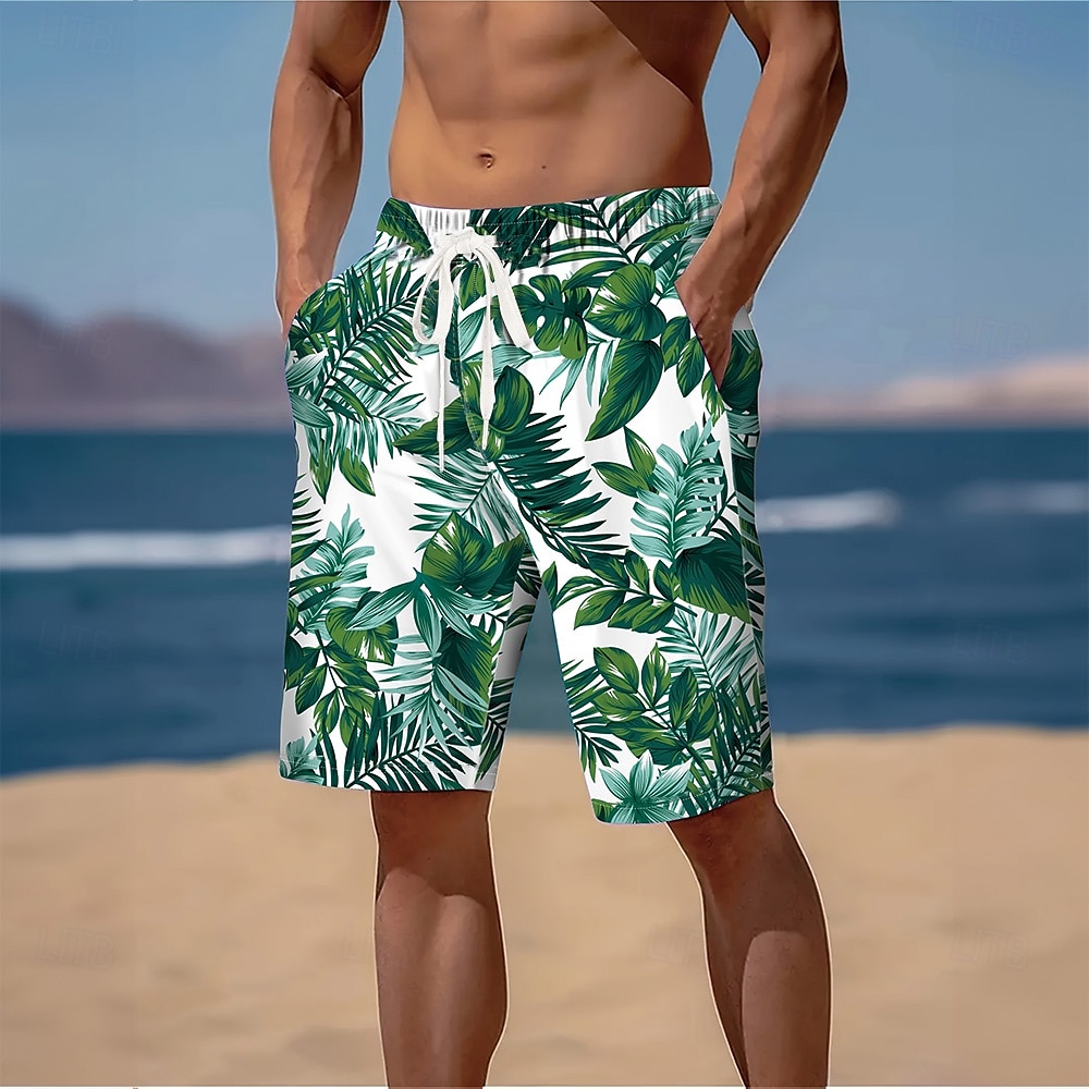 Herr Palmblad Tropiska växter Badshorts Boardshorts Medium Midja Streetwear Hawaiisk Strandsemester Sidfickor Mesh foder Elastisk dragsko i midjan Designer Kläder 2025 - $19.99 –P1