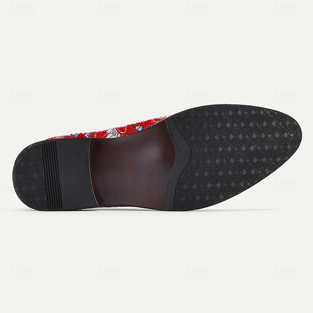 Herr Tofflor och Slip-Ons Tofstofflor Promenad PU Läder Jacquard Tyg Andningsfunktion Bekväm Halksäker Loafers Mörkröd Sommar Vår Höst 2025 - $42.99 –P6