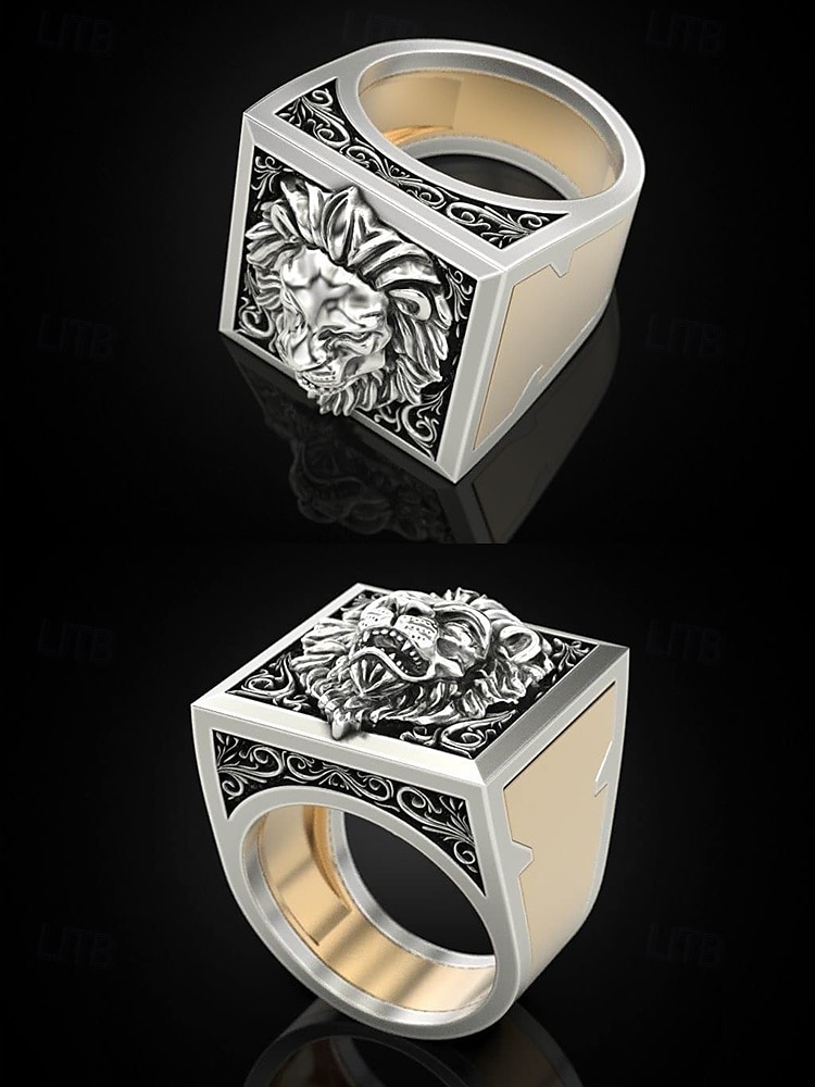 Heren statement leeuwenkop ring met uittrekbaar detail en vierkant design, modieuze statement sieraden voor casual en formele gelegenheden 2025 - $7.99 –P6