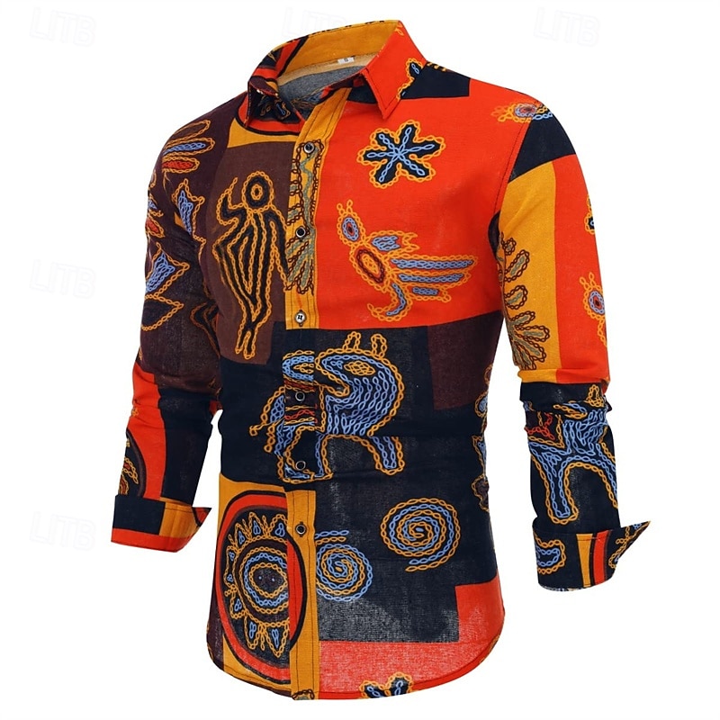 Retro Vintage Boho 1970s Shirt Hippie Tribal African Pattern Fancy Dress Men's Halloween Carnival Street Dance Retro Theme Party Festival Adults' Shirt 2026 - $27.99 –P2