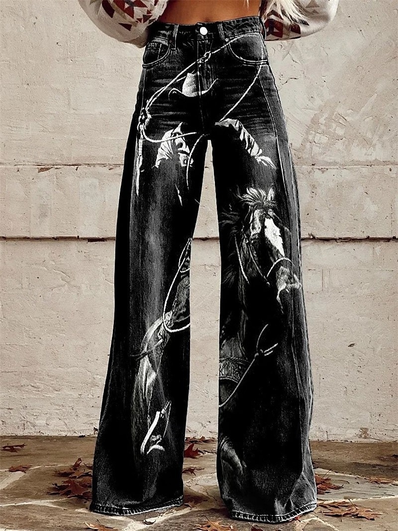 Retrò Vintage Boho Anni '70 Pantaloni Pantaloni a gamba larga Hippie Disco Vita alta Rinascita occidentale Stile jeans finti Per donna Carnevale Casual Quotidiano Festival Musicale Festa a tema retrò del 2025 a $35.99 –P4