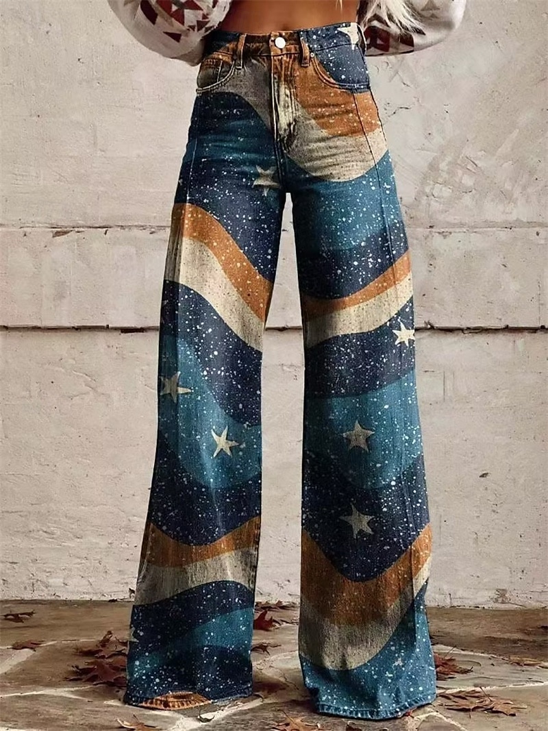 Retro 70. léta Báječný Kalhoty Široké legované kalhoty Hippie Disko Vysoký pas Psychedelické Styl falešných džínů Dámské Karneval Běžné / Denní hudební festival Retro tematická párty Dospělé Kalhoty 2025 - $35.99 –P2