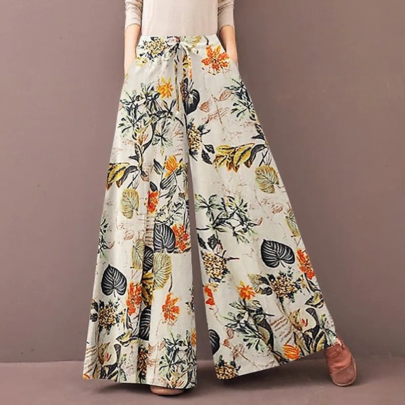 Per donna Pantaloni ispirati al lino Gamba larga Pantaloni Palazzo Streetwear Boho Lunghezza intera Misura del girovita medio Fiore Elastico in vita Traspirante Confortevole Micro-elastico All'aperto del 2025 a $17.99 –P9
