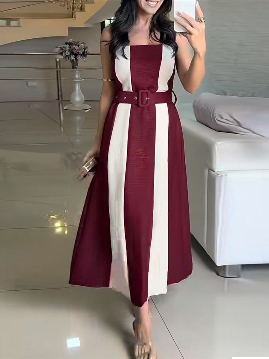 Pentru femei Rochie Maxi Rochie A line Rochie cu umeri Casual În aer liber Ieșire Fit standard Dunga Fără manșon Fără Bretele Roz Îmbujorat Roșu Vin Cămilă Verde Militar Vară 2025 - $41.99 –P3