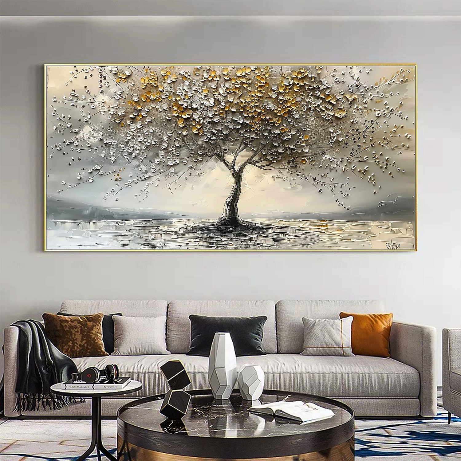 Peinture à l'huile originale faite à la main sur toile représentant un arbre de vie, art mural abstrait pour décoration intérieure, avec cadre tendu, sans cadre intérieur de 2025 ? $141.99 –P2