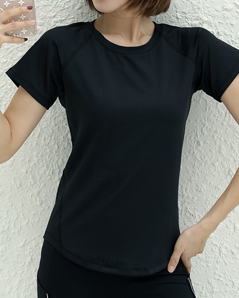 Mulheres Cor Sólida Camisa Esportiva Camisa de tênis Top de tênis Manga Curta Com Transparência Detalhes Refletores Pavio Humido Tênis Golfe Cooper Arredondar Preto Branco Verde Claro Roupas de tênis de 2026 por $18.99 –P7