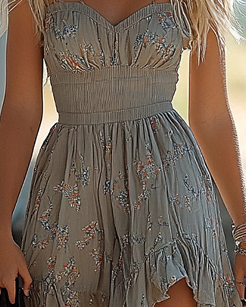 Damen Minikleid Freizeitkleid Sommerkleid Unterkleid Boho-Kleid Elegant Mode Romantisch Ferien Date Strand Normale Passform Blume Ärmellos V Ausschnitt Grau Sommer 2025 - $29.99 –P2