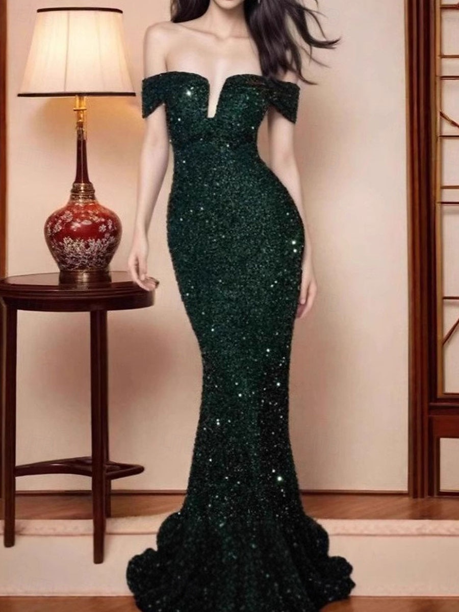 Meerjungfrau  Trompete Quinceanera Kleider Elegantes Kleid Formelle Hochzeit Sweep  Brush Zug Ärmellos Schulterfrei Pailletten Rückenfrei mit Pailletten 2025 - $109.99 –P7