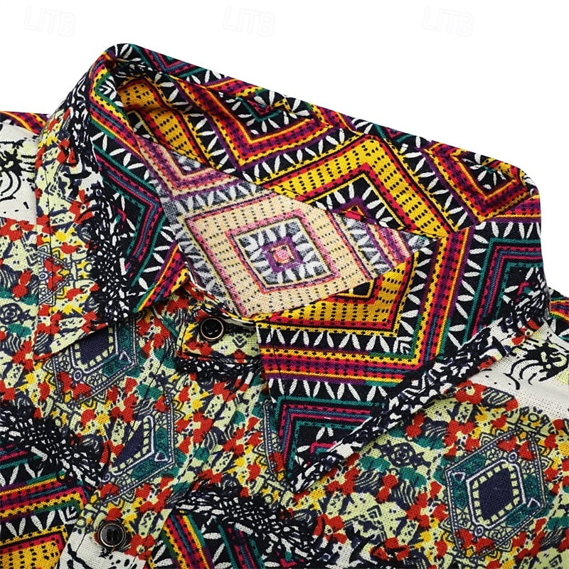 Retro / vintage Boho 1970 Koszula Hipisowskie Niejednolita całość Psychodeliczny Strój na bal maskowy Męskie Halloween Karnawał taniec uliczny Impreza w stylu retro Festiwal Dla dorosłych Koszula 2026 - $27.99 –P9