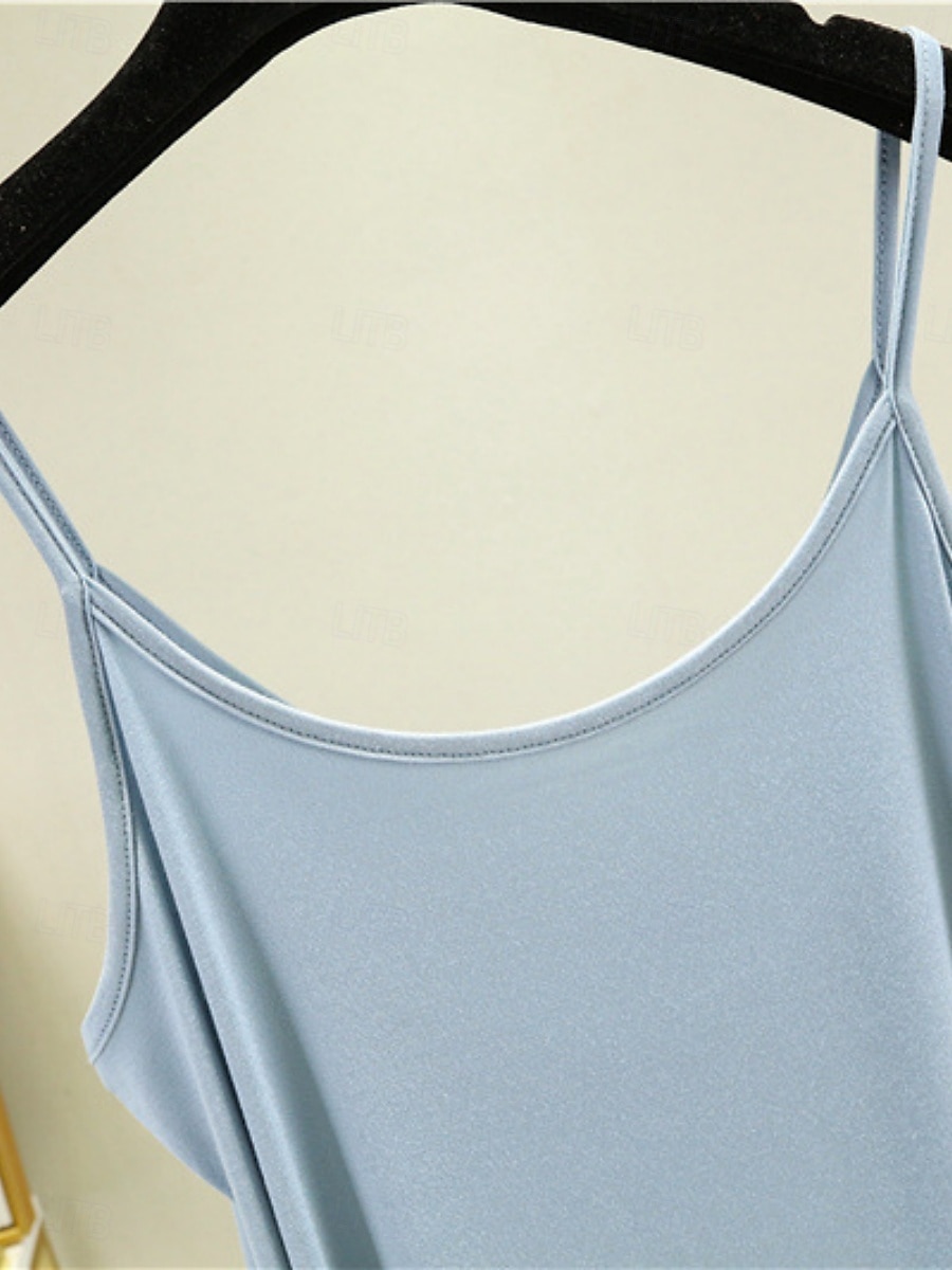 Women's Camisole Tank Top Solid Color Daily Sleeveless Crew Neck Regular Tops Daily Backless Light Blue Iron Gray Denim Blue Matcha green Black Summer 2025 - Kč349 –P17
