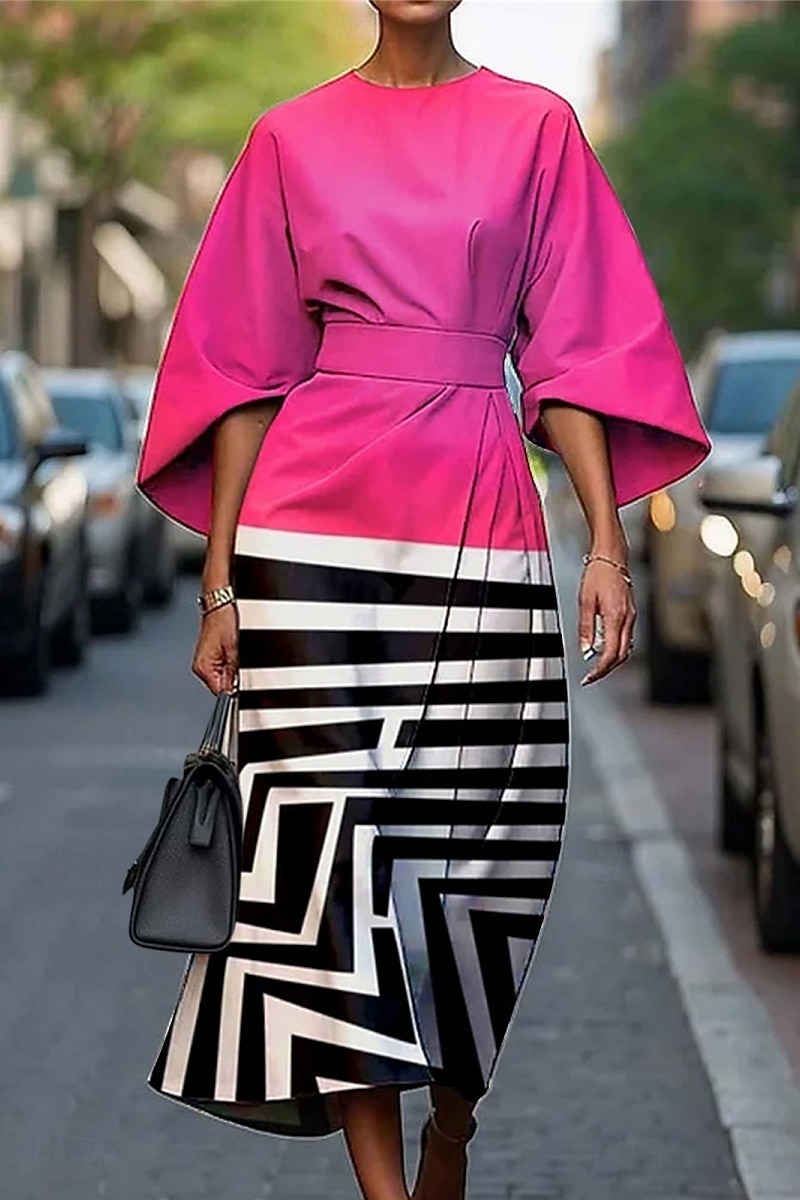 Pentru femei Rochie Lunga Rochie Maxi Rochie casual Rochie de vară Modă Modern Zilnic Dată Sfârșit de săptămână Fit regulat Geometric Lungime Manșon 3/4 Stil Nautic Plin de Culoare Negru Alb Galben 2025 - $27.99 –P2