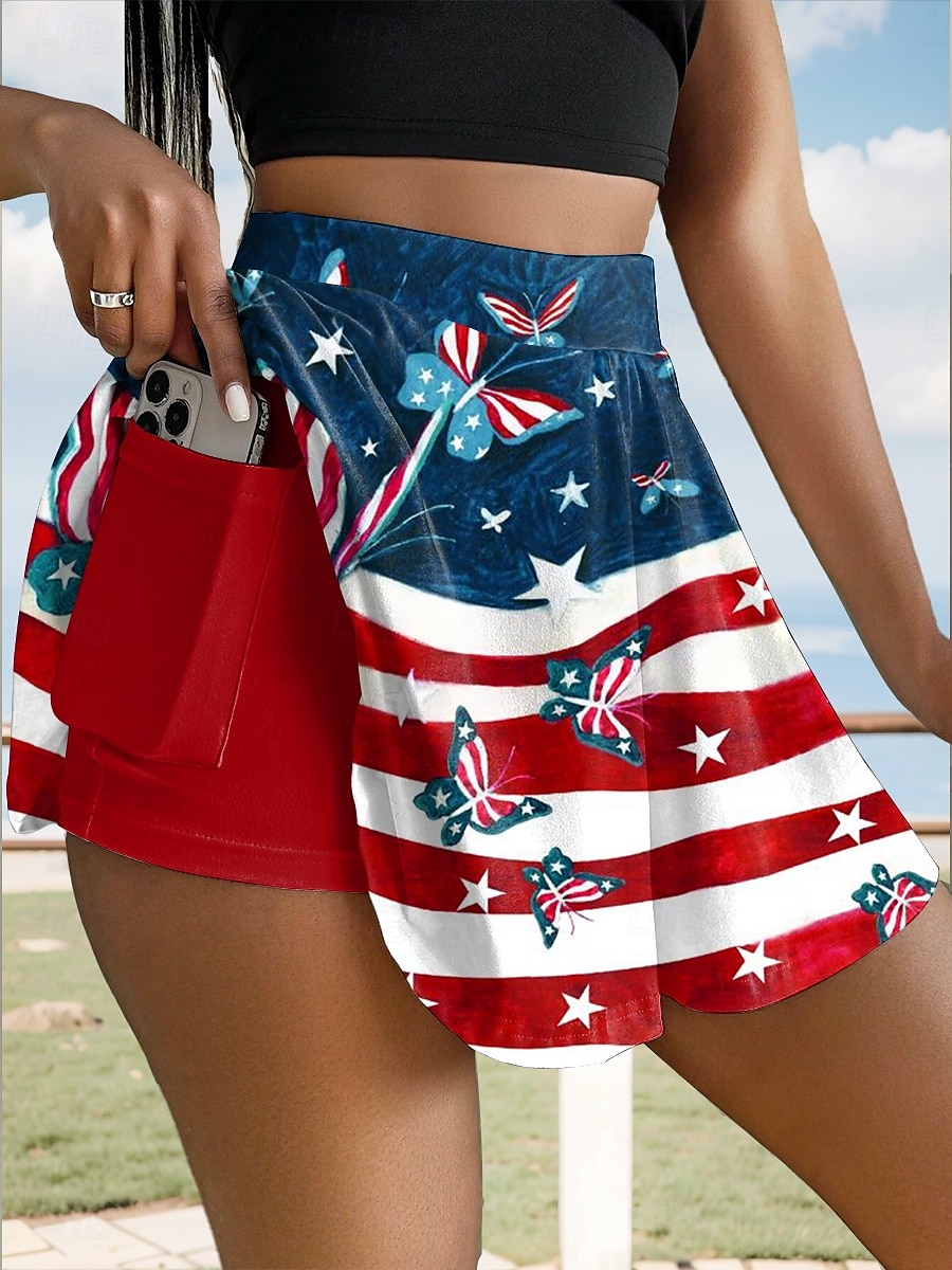 Kvinners patriotiske skjørt mote uformell mini høy midje skjørt grafikk stretchy daglig svart rød blå sommer polyester 2025 - $19.99 –P4