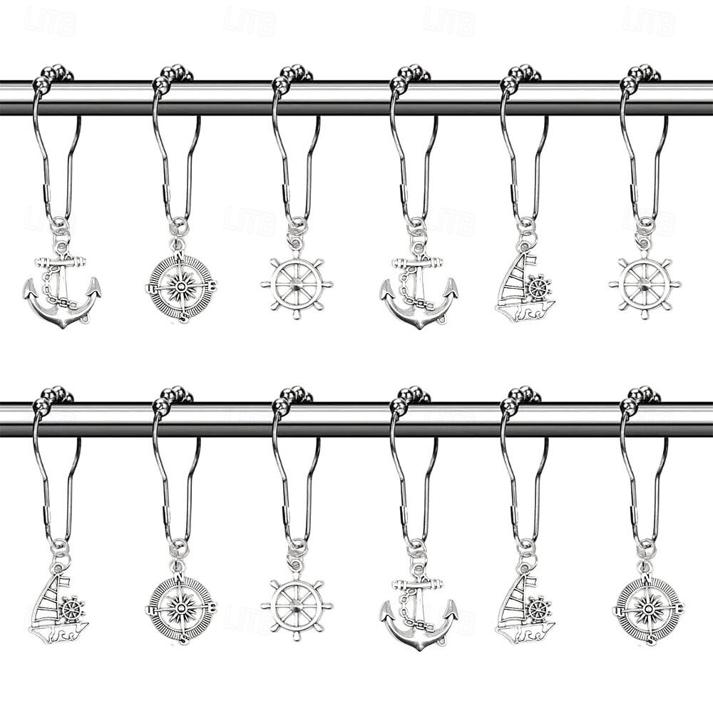 Nautical Shower Curtain Hook 1pc Rustproof Polished Chrome with Antique Silvery, Anchor & Rudder Pendants for Bathroom Decor 2025 - $9.49 –P5